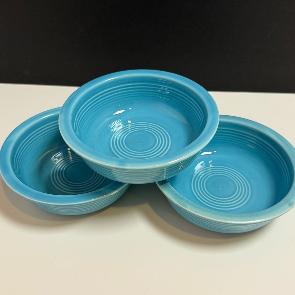 Vintage Fiesta 4 ¾" Fruit Bowls in Original Turquoise Glaze (Set of 3)